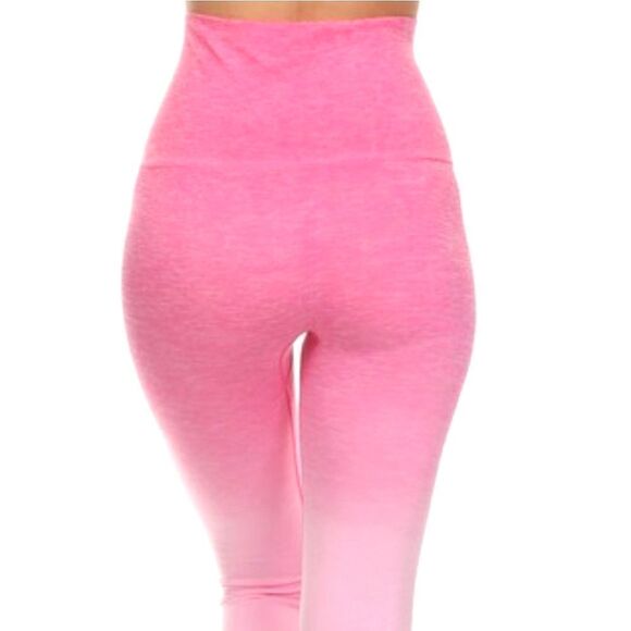 🔟YELETE WOMENS M pink dip dyed wide waistband w/tummy control Leggings NWT - Picture 5 of 8